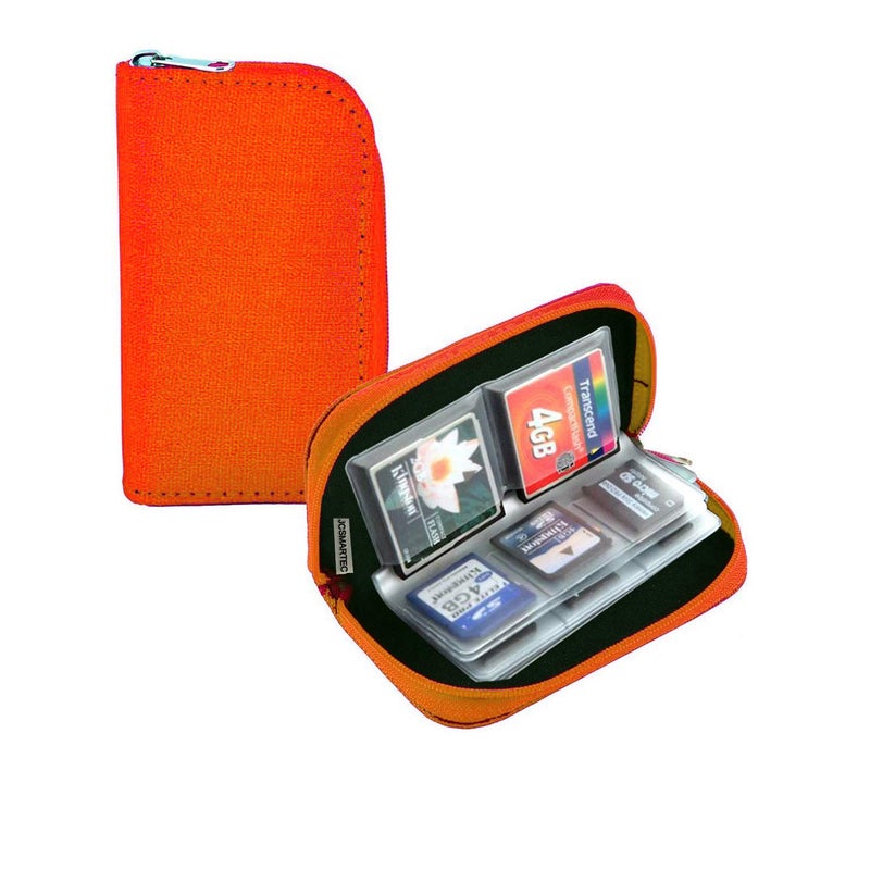 JCSMARTEC Memory Card Case - Carrying Case Suitable for Micro SD, Mini SD and 4X CF, Card Holder Bag Wallet for Media Storage Organization (Orange) - Image 1